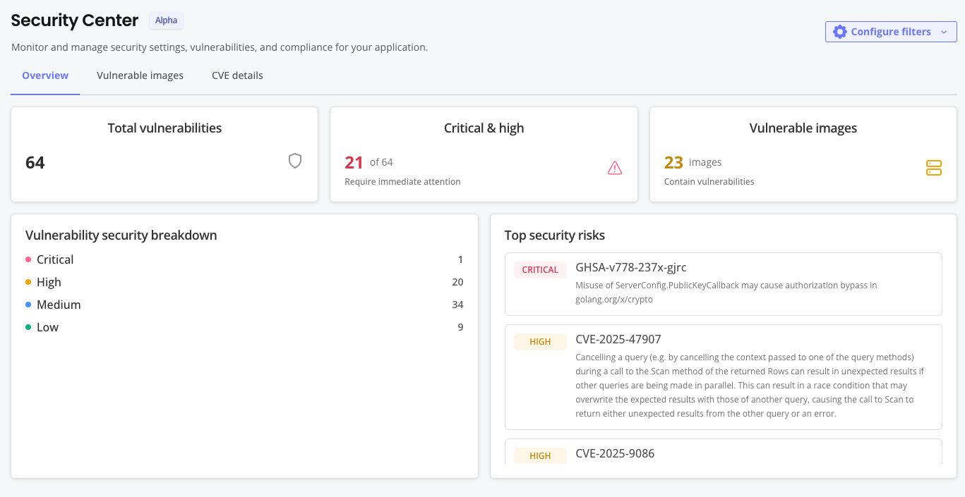 Security Center dashboard